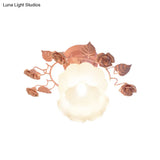 Ivory Glass Rose Ceiling Light - Traditional White/Pink Semi Flush Mount For Bedroom