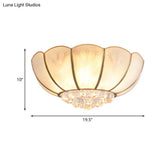 Ivory Glass Scallop Ceiling Fixture With Crystal Ball - Colonial 4/6 Bulbs Bedroom Flush Mount