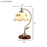Ivory Glass Scalloped Desk Lamp - Romantic Nightstand Light For Bedroom