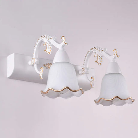 Ivory Glass Wall Mount Vanity Sconce - Classic Flower Design Ideal For Bathrooms 2 / White