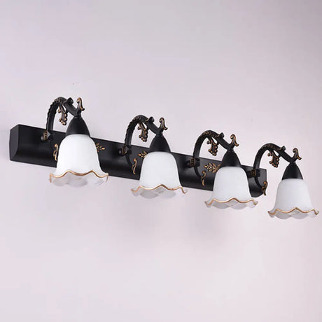 Ivory Glass Wall Mount Vanity Sconce - Classic Flower Design Ideal For Bathrooms 4 / Black