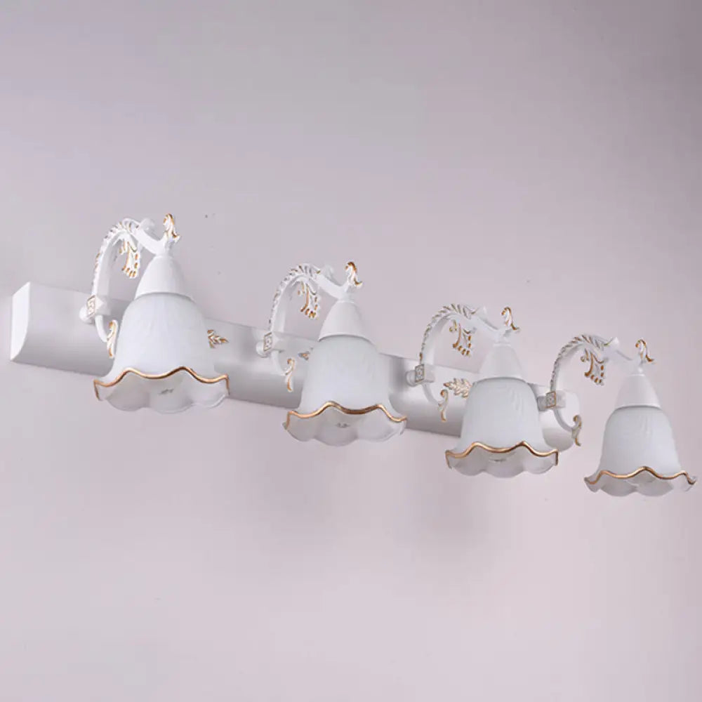 Ivory Glass Wall Mount Vanity Sconce - Classic Flower Design Ideal For Bathrooms 4 / White