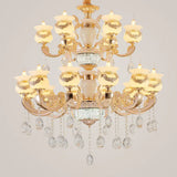 Jade Gold Candle Chandelier With Crystal Accent - Elegant Lighting For Country Living Rooms 18 /