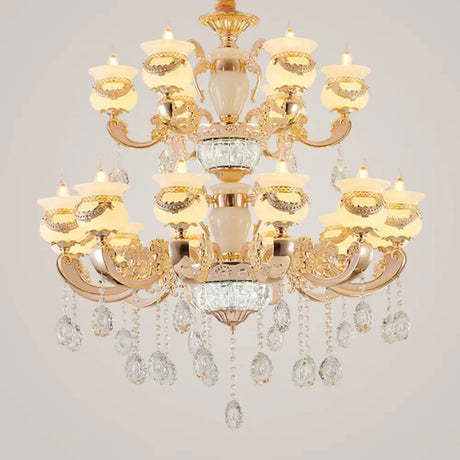 Jade Gold Candle Chandelier With Crystal Accent - Elegant Lighting For Country Living Rooms 18 /