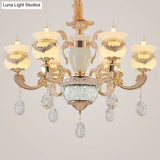 Jade Gold Candle Chandelier With Crystal Accent - Elegant Lighting For Country Living Rooms