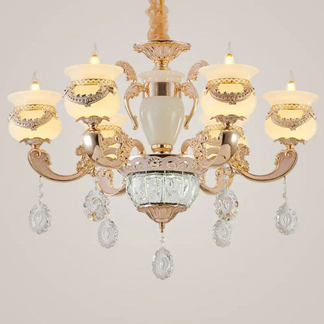 Jade Gold Candle Chandelier With Crystal Accent - Elegant Lighting For Country Living Rooms 6 /