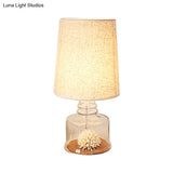 Jade - Pastoral Bucket Table Lamp 1-Bulb Fabric Night Light In Clear/Blue/Black With Dried Flower