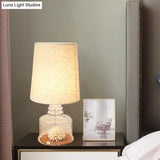 Jade - Pastoral Bucket Table Lamp 1-Bulb Fabric Night Light In Clear/Blue/Black With Dried Flower