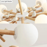 Japanese-Inspired Bedroom Chandelier With Orb Shade Birds Wood And Glass In White