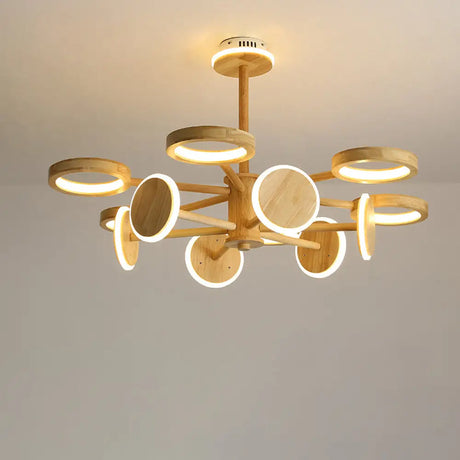 Japanese Radial Wooden Chandelier With Led Lights For Living Room Décor 13 / Wood