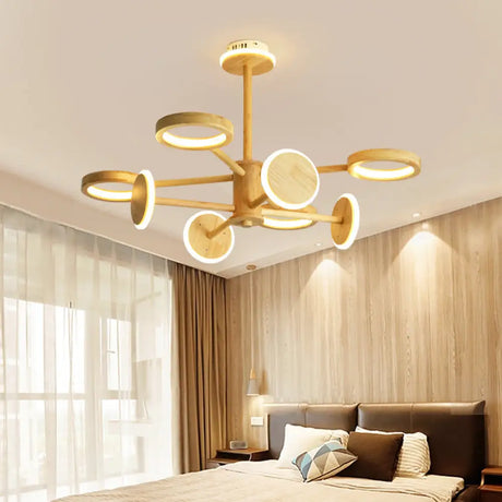 Japanese Radial Wooden Chandelier With Led Lights For Living Room Décor 9 / Wood