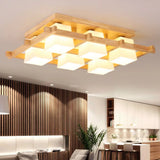 Japanese Style Cream Glass Geometrical Flush Mount Lighting Fixture 6 / Wood