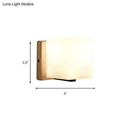 Japanese Style Opal Glass Wall Lamp In White Small Light For Hallway Or Stairway