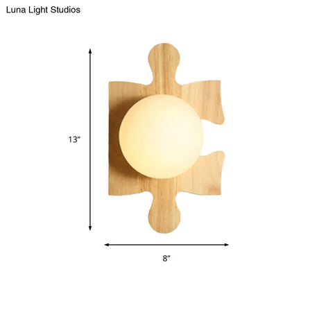 Japanese Style Wooden Puzzle Base Wall Light - 1 Beige Sconce Lamp For Corridor & Kitchen