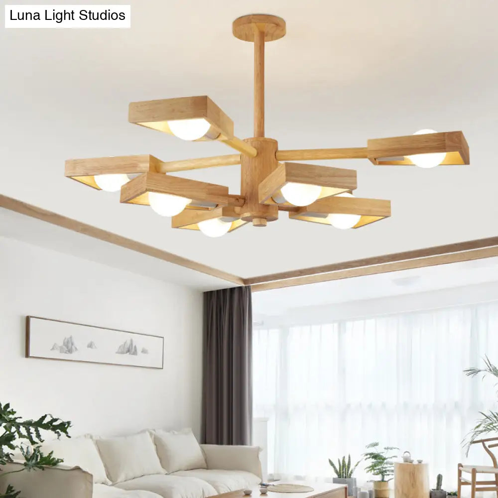 Japanese Wood Trapezoid Chandelier Pendant Light For Living Room Fixture