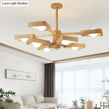 Japanese Wood Trapezoid Chandelier Pendant Light For Living Room Fixture