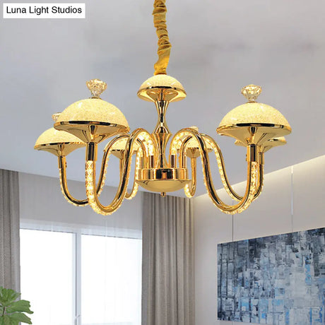 K9 Crystal Pendant Chandelier With Led Gold Hanging Light - Modernism Bowl Shape & Frosted Glass