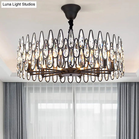 K9 Crystal Tear Drop Suspension Chandelier In Artistic Black For Living Room