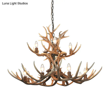 Khaki Resin Candelabra Hanging Chandelier - Traditional Pendant Ceiling Light For Living Room (3/5/6