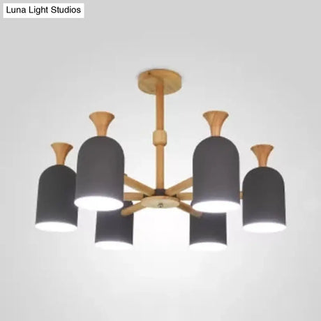Kid Bedroom Candy Colored Goblet Chandelier - Macaron Loft Wood Hanging Light