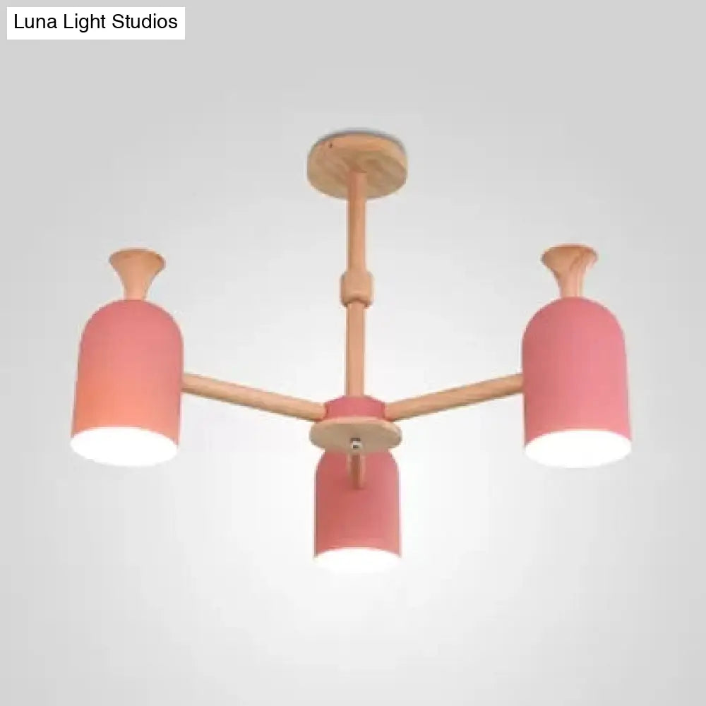 Kid Bedroom Candy Colored Goblet Chandelier - Macaron Loft Wood Hanging Light