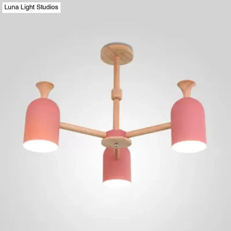 Kid Bedroom Candy Colored Goblet Chandelier - Macaron Loft Wood Hanging Light