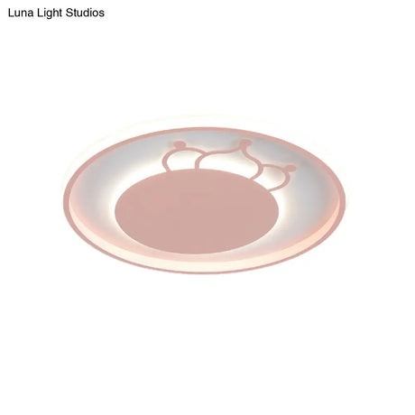 Kid Crown Led Flushmount Light In Pink/Blue - Ultra - Thin Bedroom Ceiling Fixture