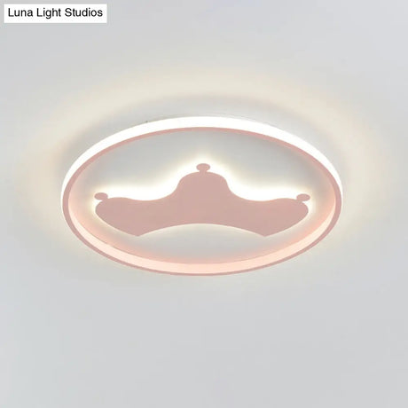 Kid Crown Led Flushmount Light In Pink/Blue - Ultra - Thin Bedroom Ceiling Fixture