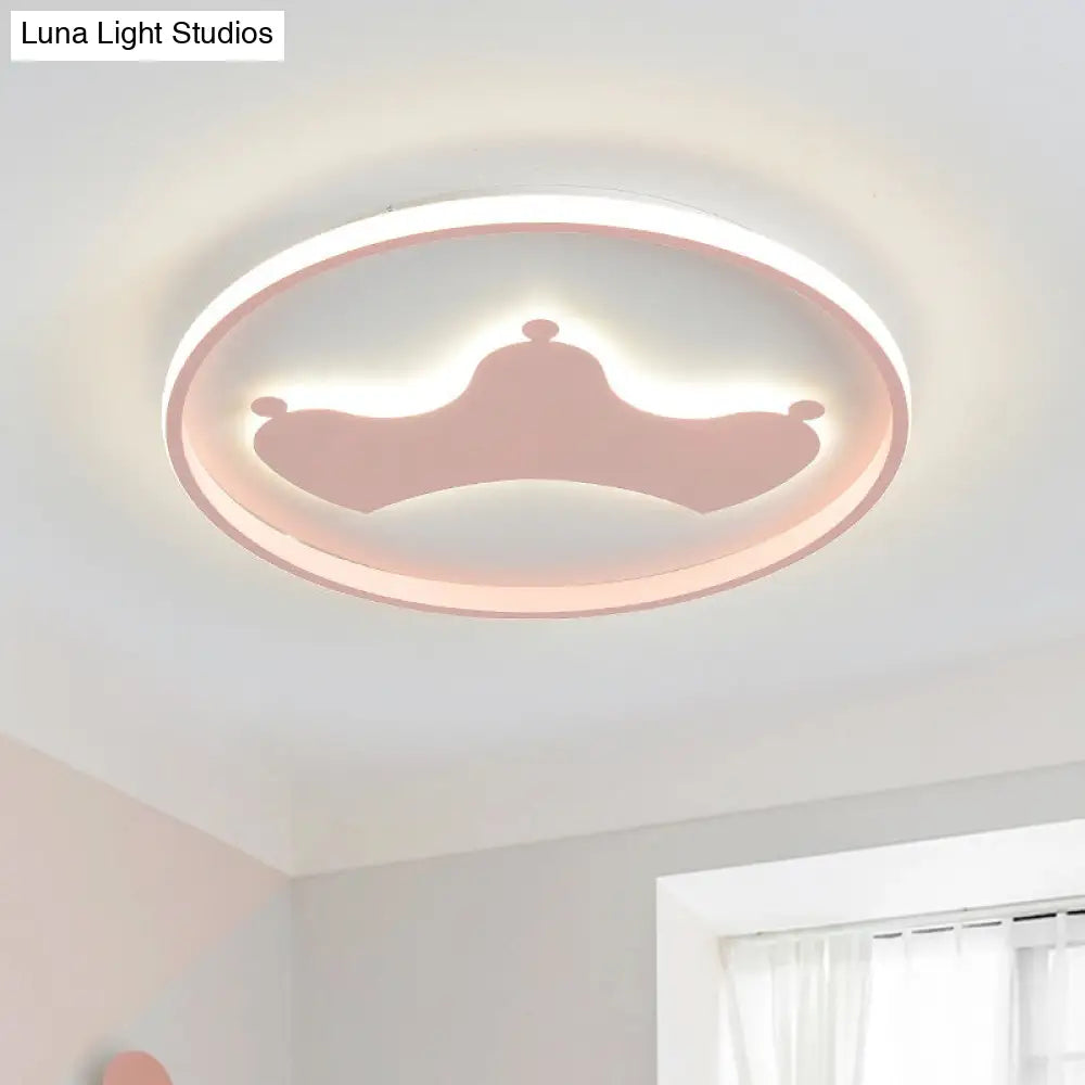 Kid Crown Led Flushmount Light In Pink/Blue - Ultra - Thin Bedroom Ceiling Fixture
