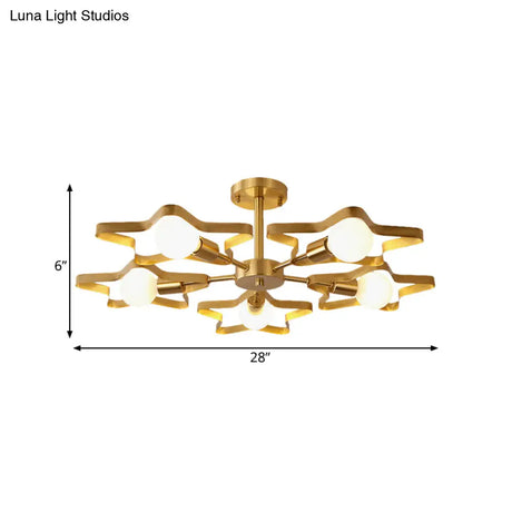 Kid Gold Pentagram Semi Flush Ceiling Light With Metal Frame - 3/4/5 - Head Flushmount