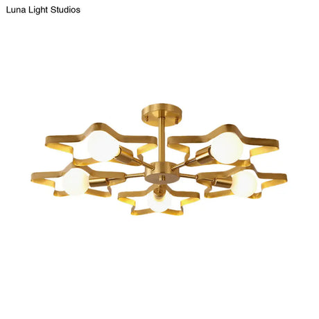Kid Gold Pentagram Semi Flush Ceiling Light With Metal Frame - 3/4/5 - Head Flushmount