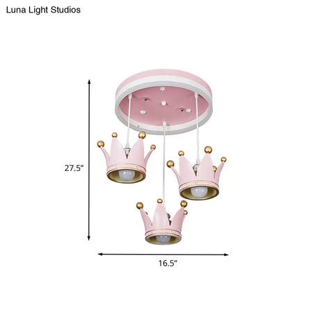 Kids 3 - Light Pink Led Flush Ceiling Lamp With Acrylic Loop Shape And Crown Draping Shade