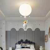 Kids Astronaut And Balloon Ceiling Light – White 1 - Bulb Flush Mount With Acrylic Shade / 8’