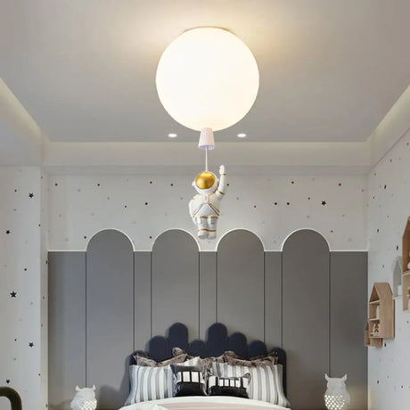 Kids Astronaut And Balloon Ceiling Light – White 1 - Bulb Flush Mount With Acrylic Shade / 8’
