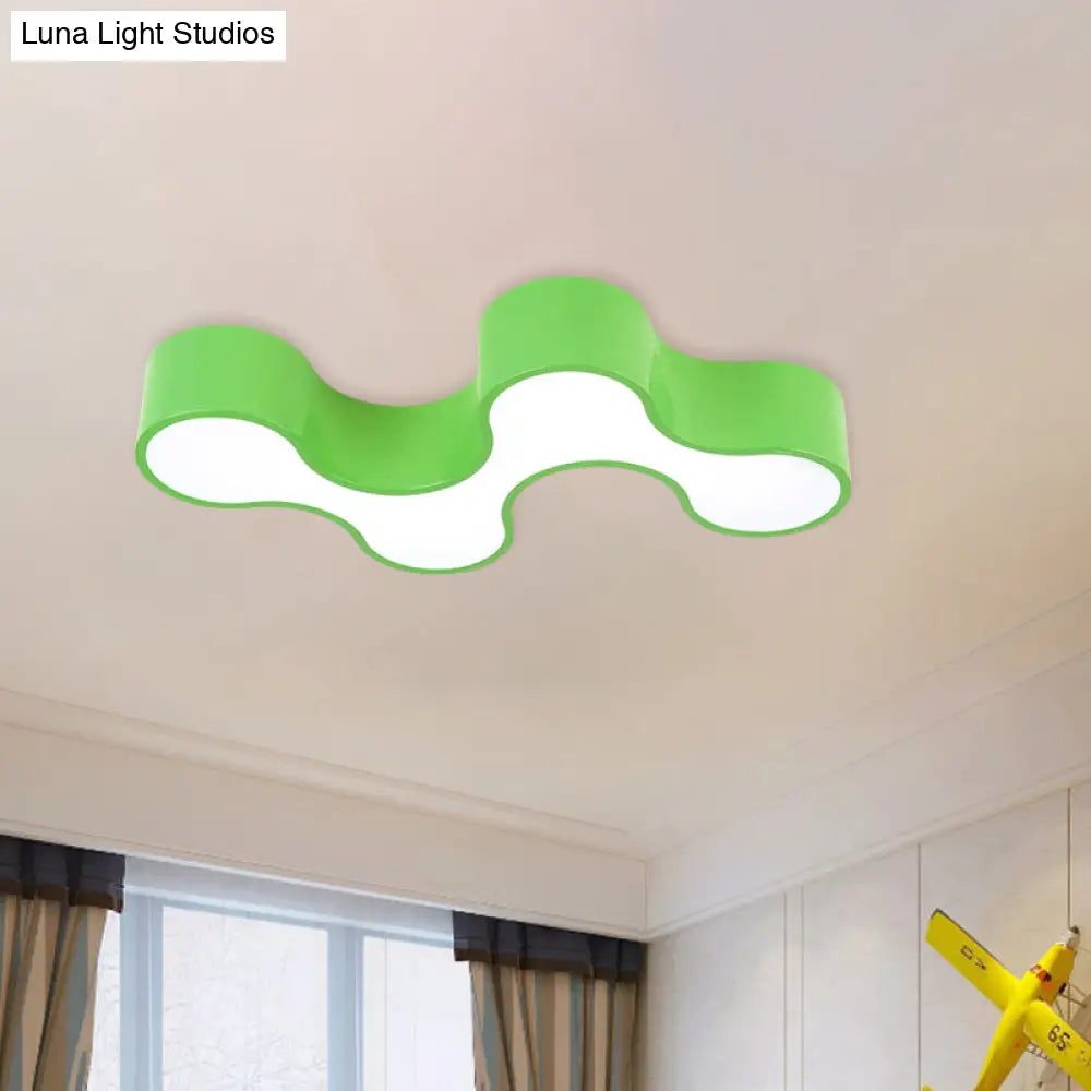 Kid’s Bedroom Acrylic Geometric Cartoon Led Flushmount Light In Green/Yellow/Blue