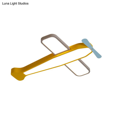 Kid’s Bedroom Cartoon Acrylic Led Ceiling Lamp - Yellow Propeller Plane Design
