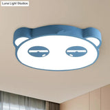 Kids Bedroom Cartoon Led Ceiling Light With Panda Shape Acrylic Shade And Pink/Green/Blue Finish