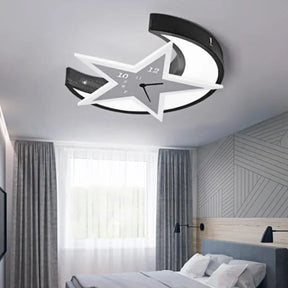 Kid’s Bedroom Flushmount Ceiling Lamp With Star And Moon Cartoon Leds White / 18’
