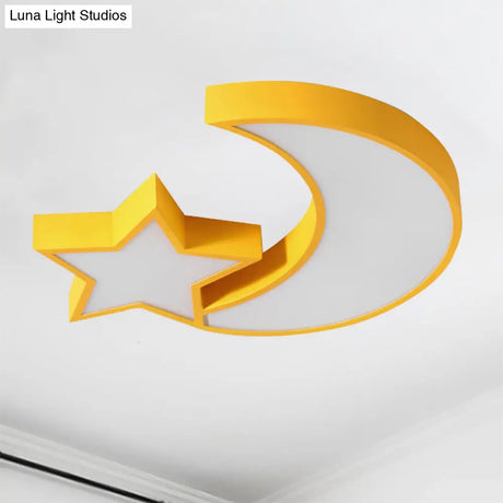 Kid’s Bedroom Led Ceiling Lamp - Metal Acrylic Flush Mount Light With Star & Moon Design