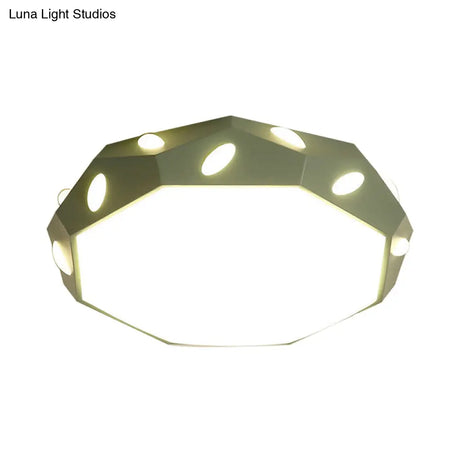 Kid’s Bedroom Octagon Shade Flush Ceiling Light With Leaf Macaron Design - Acrylic Led Lamp