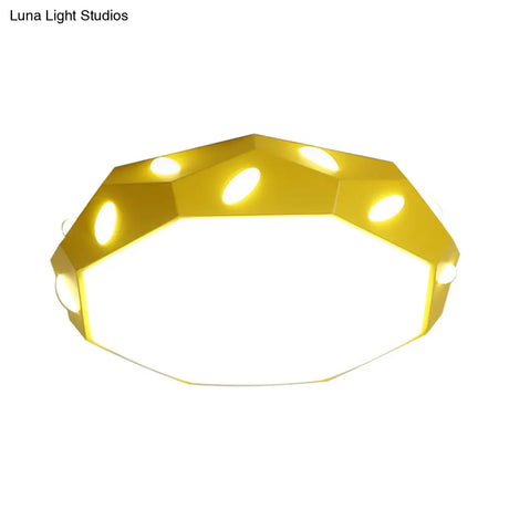 Kid’s Bedroom Octagon Shade Flush Ceiling Light With Leaf Macaron Design - Acrylic Led Lamp