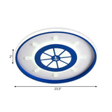 Kids Blue Round Ceiling Light With Rudder Design And Led Acrylic - 18/23.5 Wide In Warm/White