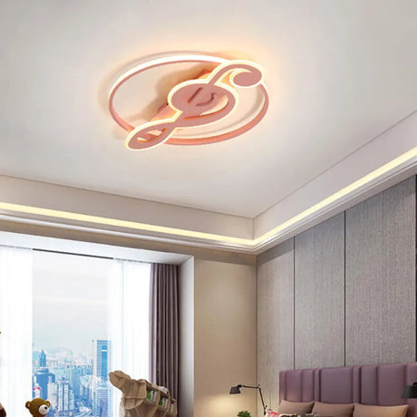 Kid’s Candy Colored Musical Note Ceiling Mount Light - Macaron Loft Acrylic Led Flush Pink / Warm