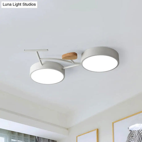 Kids Cartoon Bicycle Led Ceiling Lamp - Grey/White/Green Warm/White Light Semi Flush Mount For