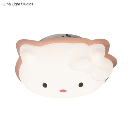 Kids’ Cartoon Cat Led Flush Mount Light Fixture For Pink/Blue Bedroom Décor
