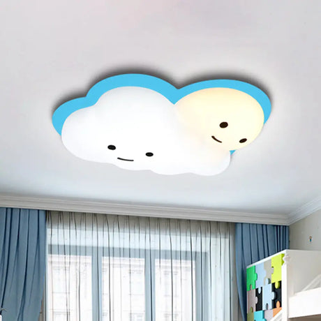 Kids Cartoon Led Cloud Ceiling Light - Pink/Blue Flush Mount Fixture For Bedroom Blue