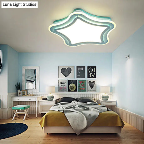 Kids Cartoon Led Flush Ceiling Light: Blue & White Acrylic Metal Lamp For Child Bedroom