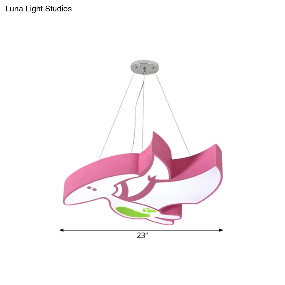 Kids Cartoon Pterosaur/Tyrannosaurus Led Chandelier - Acrylic Pink/Blue Hanging Light Fixture