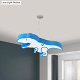 Kids Cartoon Pterosaur/Tyrannosaurus Led Chandelier - Acrylic Pink/Blue Hanging Light Fixture