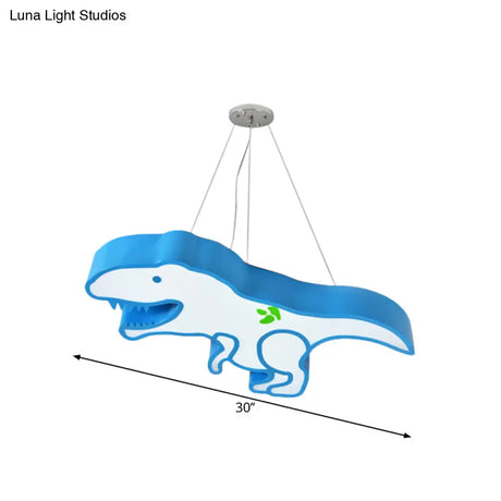 Kids Cartoon Pterosaur/Tyrannosaurus Led Chandelier - Acrylic Pink/Blue Hanging Light Fixture